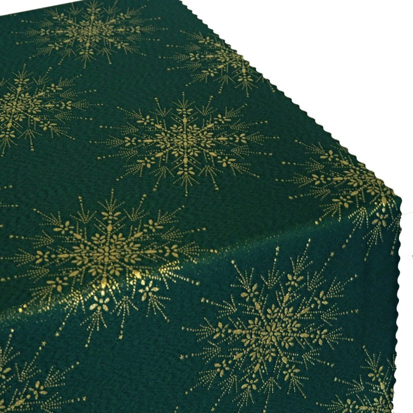 Vánoční běhoun v metráži - Zlatá vločka - zelený - Šíře materiálu ↔ (cm): 38, Vyber okraje: pouze střih