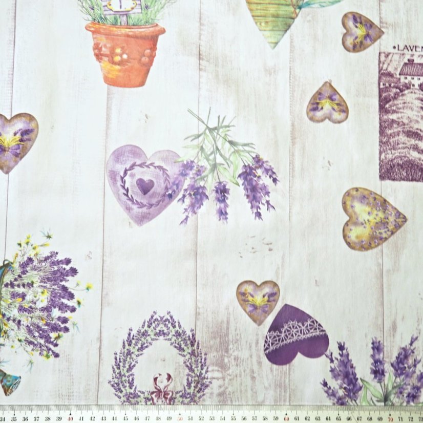 PVC ubrusovina - Srdíčka s levandulí