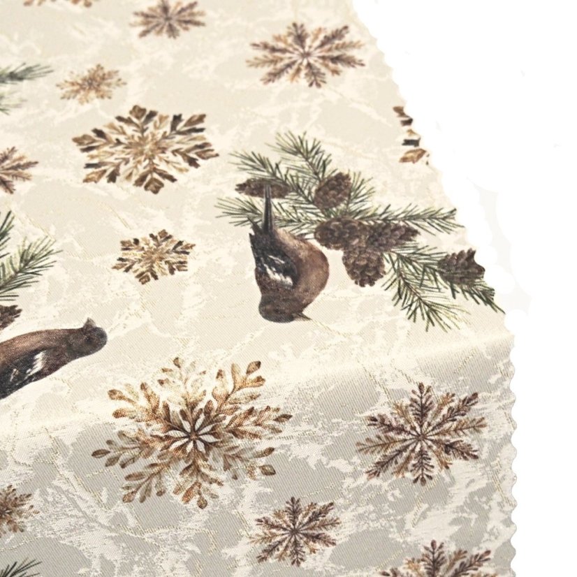 Vánoční běhoun v metráži - Ptáčci - Šíře materiálu ↔ (cm): 38, Vyber okraje: pouze střih