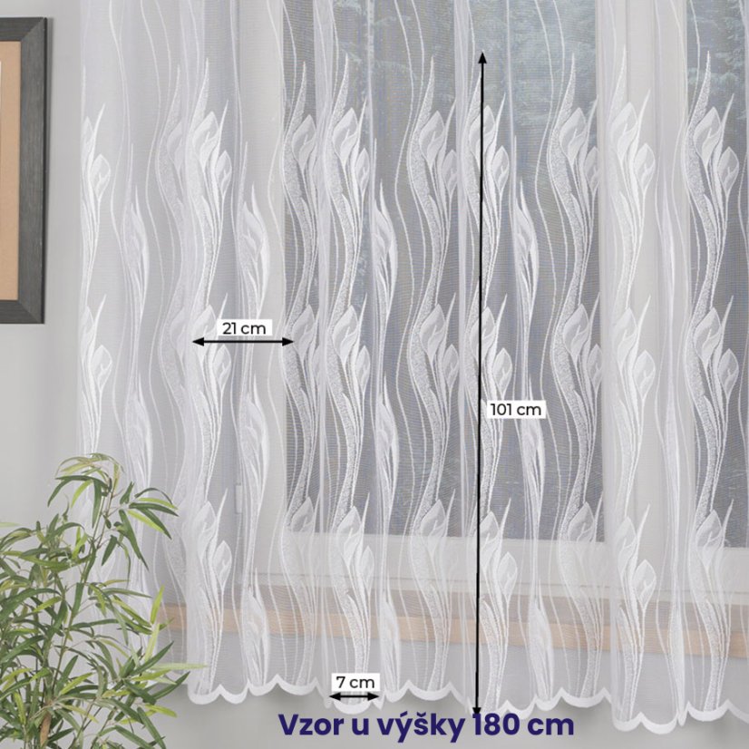 Záclona Anturie - Vyber výšku ↕ (cm): 175, Vyber šití: bez obšití