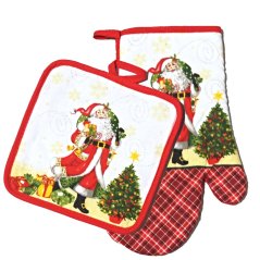 Vánoční sada chňapky s podložkou  - Santa s dárky