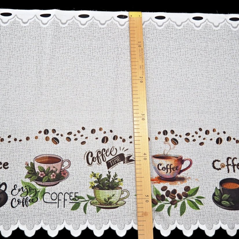 Vitrážová záclona Kávička - Vyber výšku ↕ (cm): 38, Vyber šitie: bez obšití