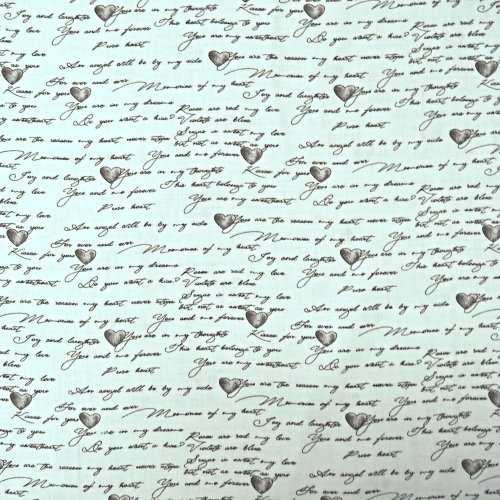 Hladká bavlna - Srdce s nápisy - Šíře materiálu (cm): 150