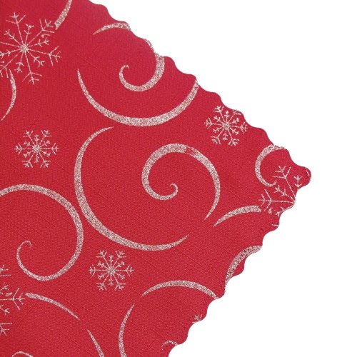 Vánoční ubrusy - Vločky s vlnkou červeno/stříbrné - Rozměr ubrusu: 30x30