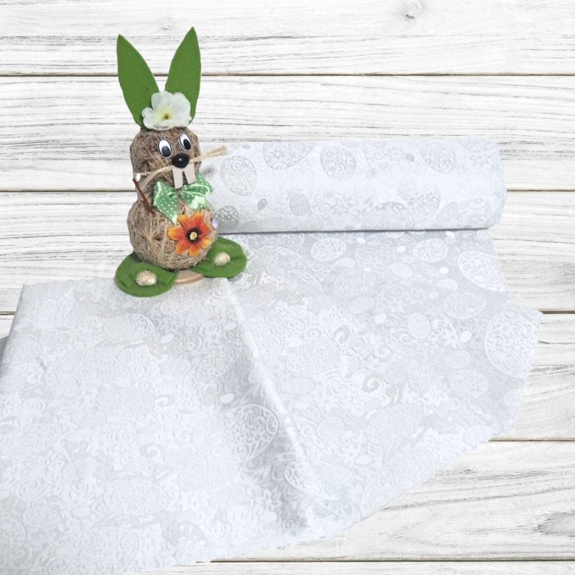Velikonoční běhoun v metráži Stříbrná vejce - Šíře materiálu ↔ (cm): 38, Vyber okraje: pouze střih