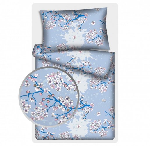 Povlečení hladká bavlna LUX - Třešňový květ - modré - Rozměr povlečení: 140x200+70x90