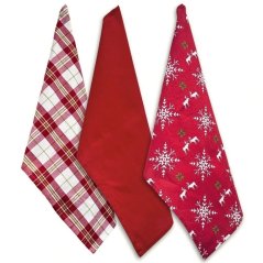 Sada vánočních utěrek - Vločky se soby