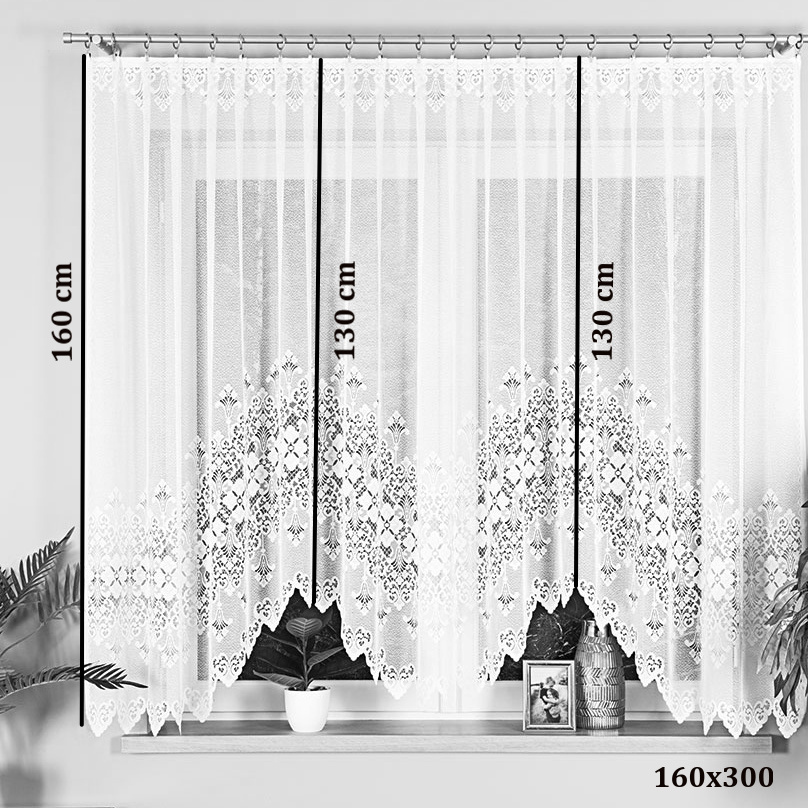 Kusová záclona  Nadia - Vrchní okraj: Bez řasící pásky, Vyber rozměr záclony  ↕VxŠ ↔ (cm): 130x300