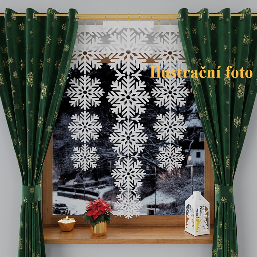 Vánoční záclonová dekorace – Vločky - Vyber rozměr záclony VxŠ: 110x35