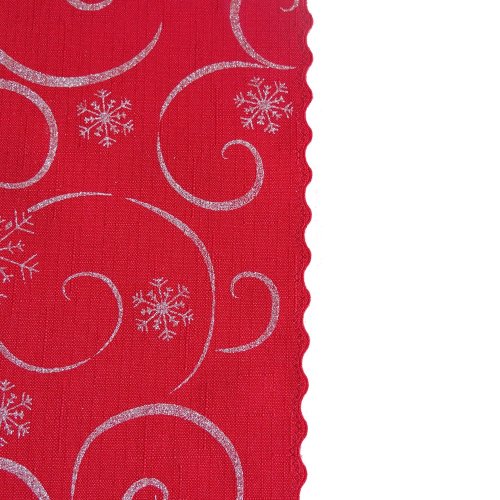 Vánoční běhoun v metráži - Vločky s vlnkou červeno/stříbrné - Šíře materiálu (cm): 38, Vyberte okraje: pouze střih