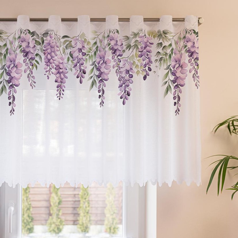 Vitrážová záclona Vistária - Vyber výšku ↕ (cm): 48, Vyber šitie: bez obšití