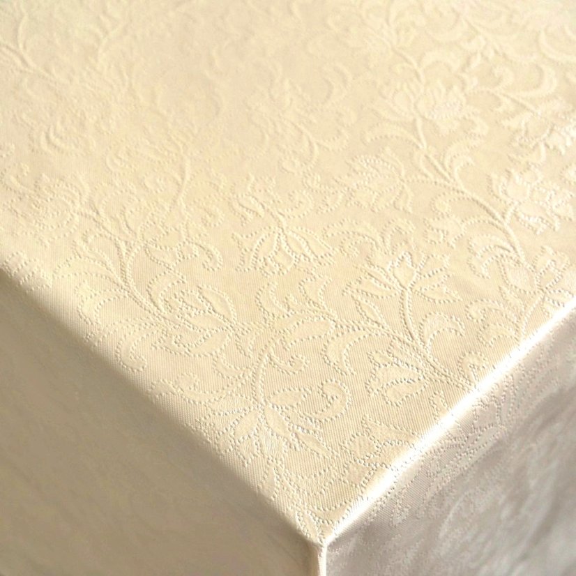 PVC ubrusovina - Damašek - květy - smetanové