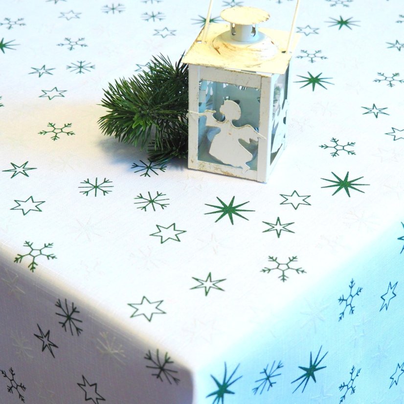 Vánoční ubrusy - Hvězdičky bílozelené - Vyber rozměr: 30x30