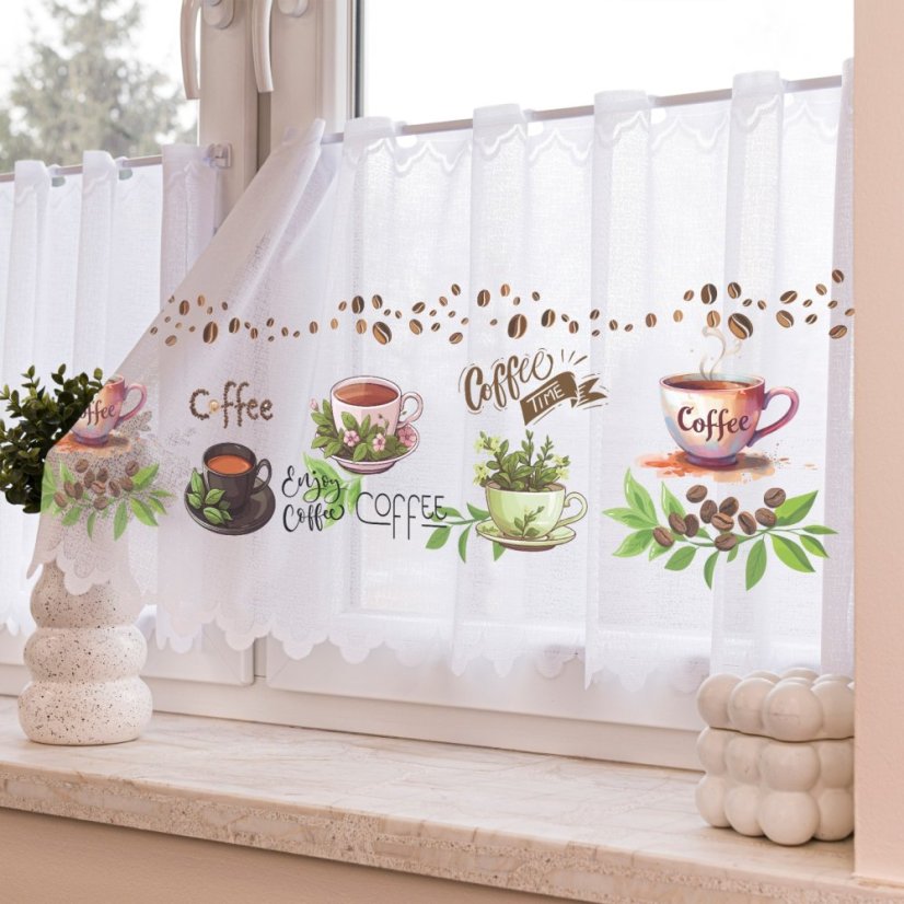 Vitrážová záclona Kávička - Vyber výšku ↕ (cm): 38, Vyber šitie: bez obšití