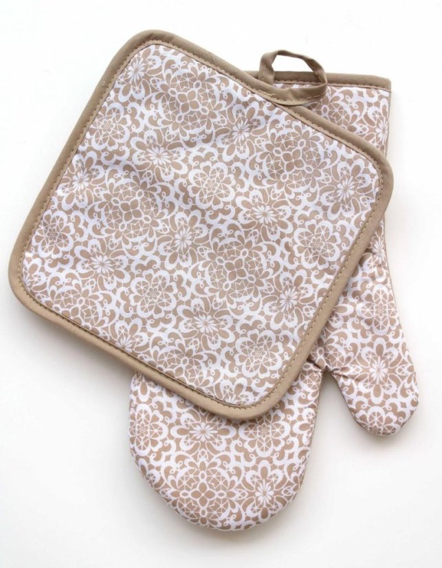 Sada chňapky s podložkou - Béžová s krajkou Sada chňapky s podložkou - Béžová s krajkou