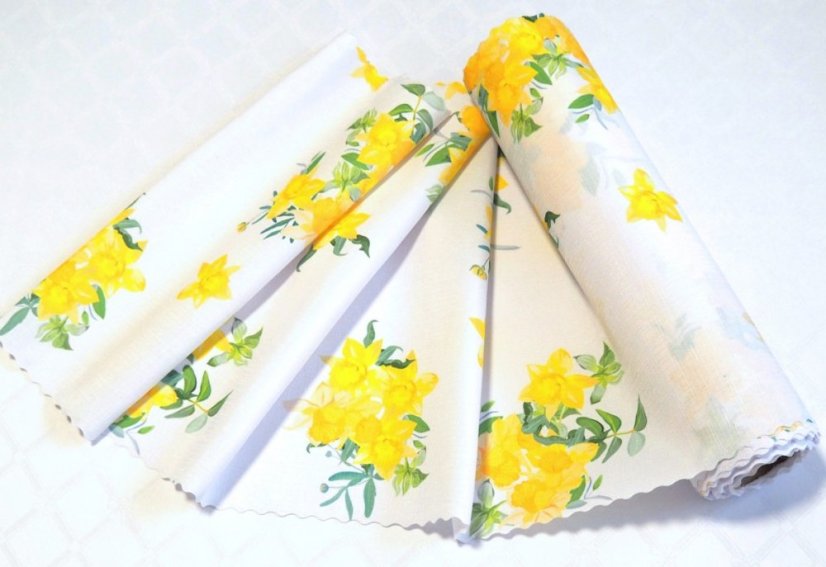 Ubrusová šála v metráži Velikonoce - Narcis - Šíře materiálu ↔ (cm): 38, Vyber okraje: pouze střih