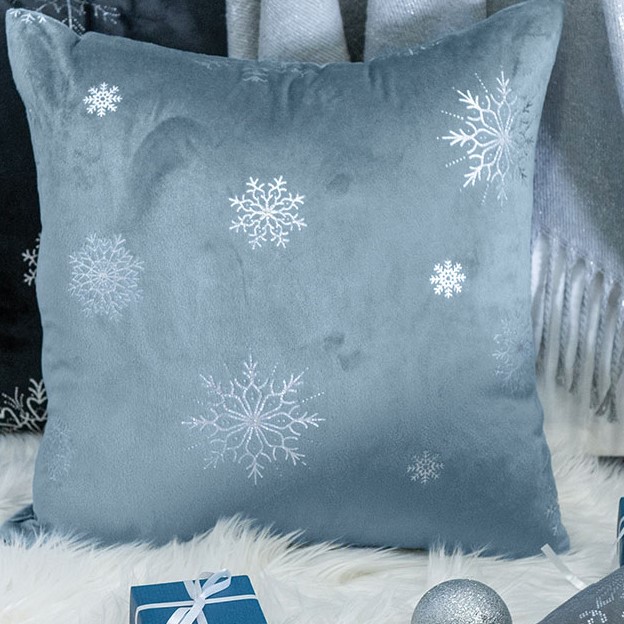 Vánoční povlak na polštářek Vločky - šedý