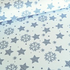 Vánoční látka na ubrusy - Hvězdičky a vločky – bílo/šedá