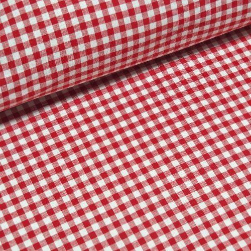Dekorační látka -  Kanafas kostka červená 5 mm - Šíře materiálu (cm): 140, Vyberte šití: obšití okrajů a našití stužky