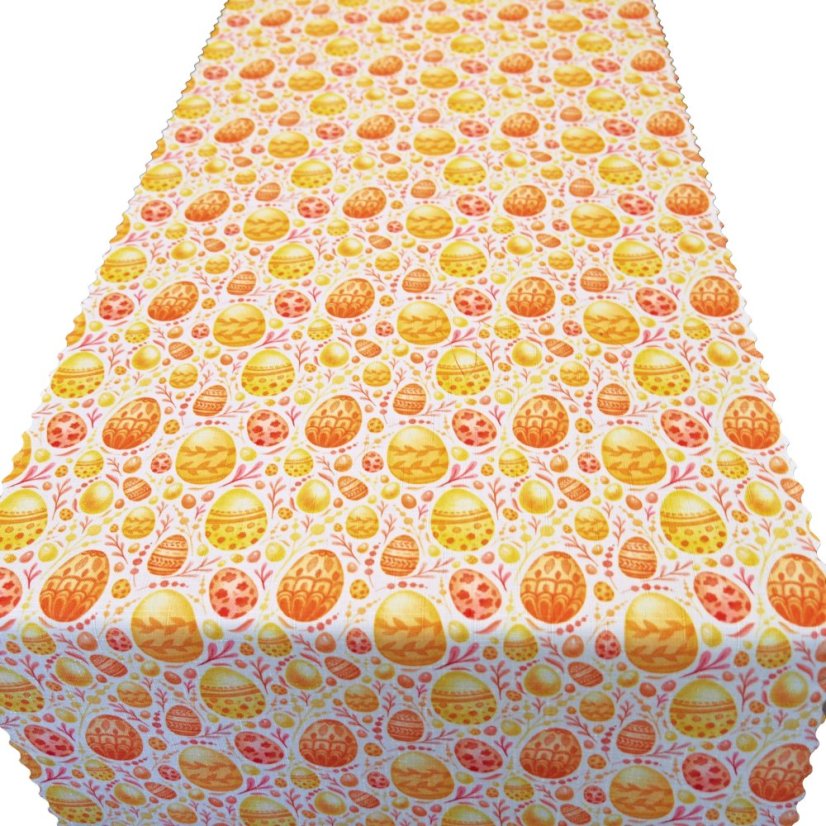 Velikonoční běhoun v metráži Oranžové kraslice - Šíře materiálu ↔ (cm): 38, Vyber okraje: pouze střih