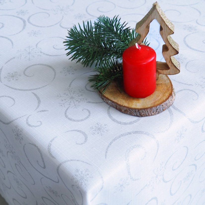 Vánoční ubrusy - Vločky s vlnkou bílo/stříbrné - Vyber rozměr: 30x30