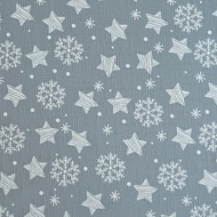 Vánoční látka na ubrusy - Hvězdičky a vločky – šedá