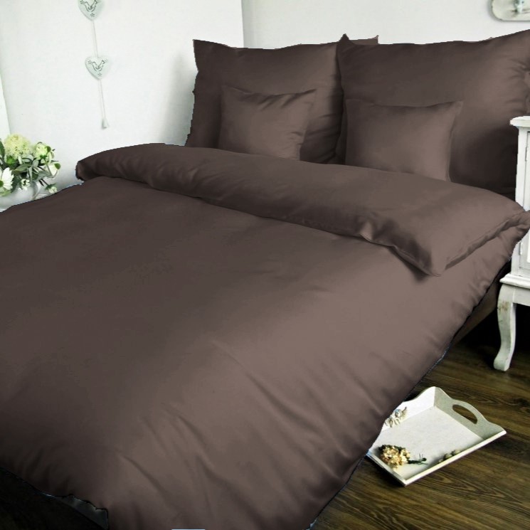Povlečení bavlněný satén UNI - tmavě hnědá - Rozměr povlečení: 140x200+70x90