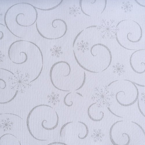Vánoční látka na ubrusy - Vločky s vlnkou bílo/stříbrné - Šíře materiálu (cm): 160
