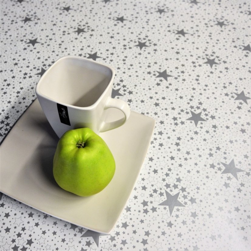 Vánoční PVC ubrusovina - Hvězdičky stříbrné