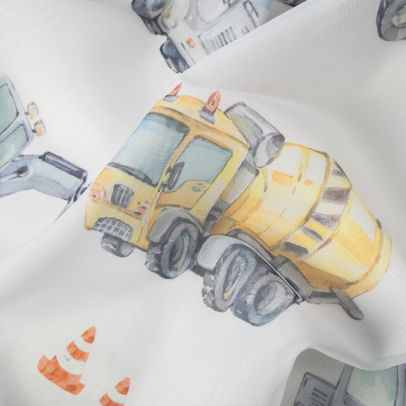 Dětský voál Stavební auta - Vyber výšku ↕ (cm): 157, Vyber šití: bez obšití