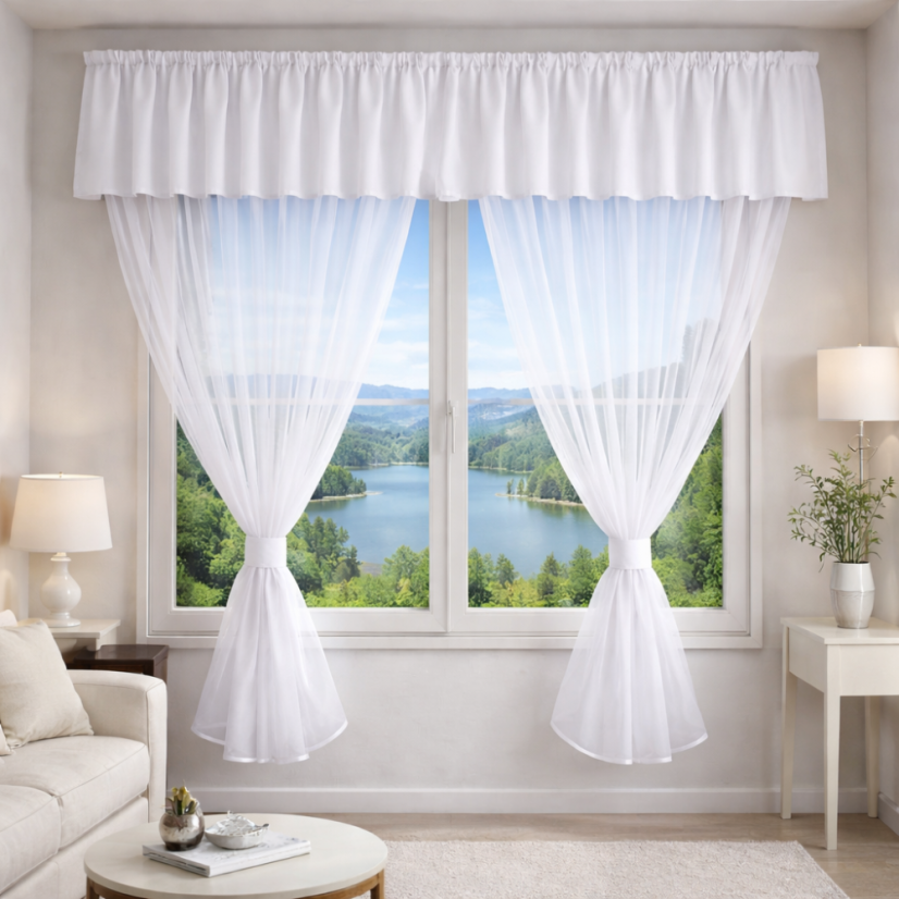 Voálový set s kanýrem Rongo - Barva: smetanová, Vyber rozměr záclony  ↕VxŠ ↔ (cm): 2x 150x150 cm + kanýr 40x300 cm