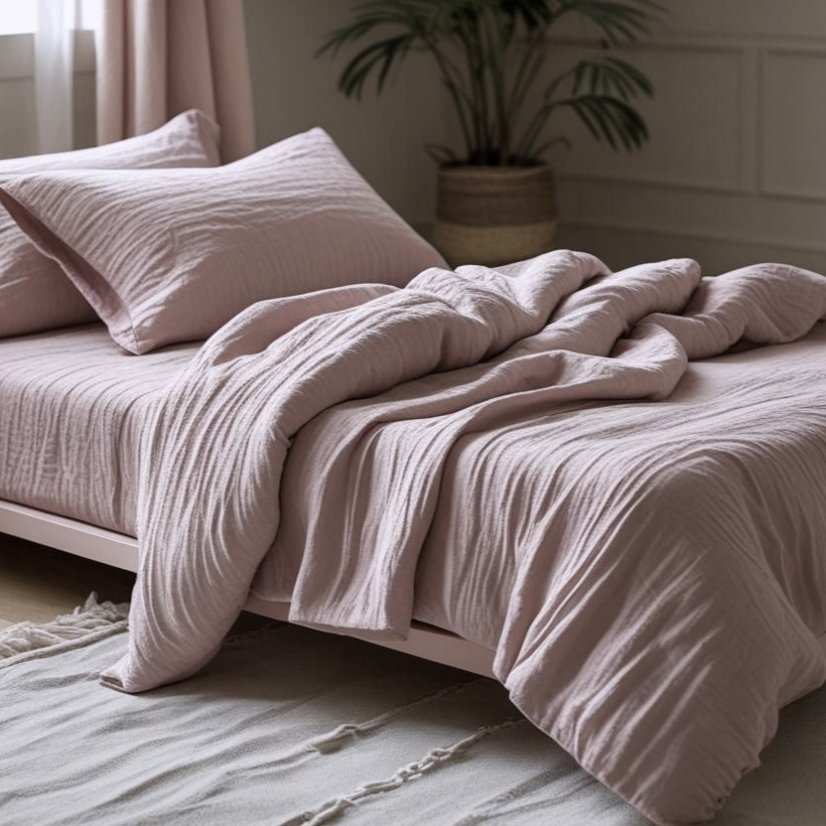 Mušelínové povlečení - šedo/fialové - Rozměr povlečení: 140x200+70x90