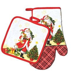 Vianočná sada chňapky s podložkou - Santa s darčekmi