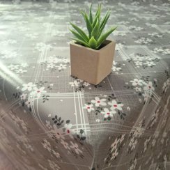 PVC obrusovina - Karo s kvetmi - šedá