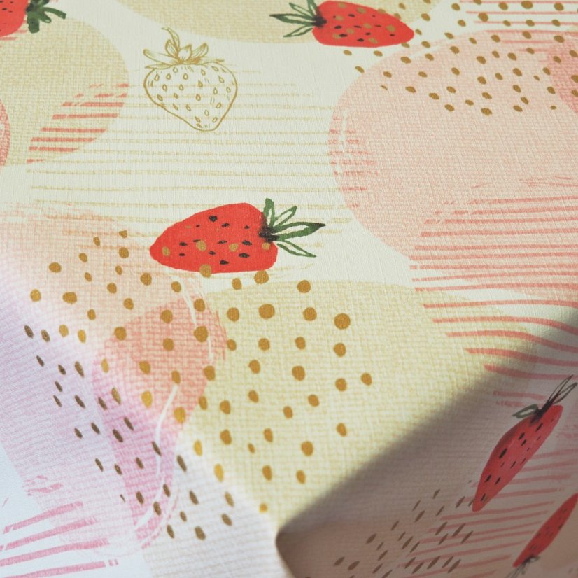 PVC ubrusovina - Kruhy s jahodami - růžová