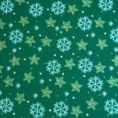 Vánoční látka na ubrusy - Hvězdičky a vločky – zelená