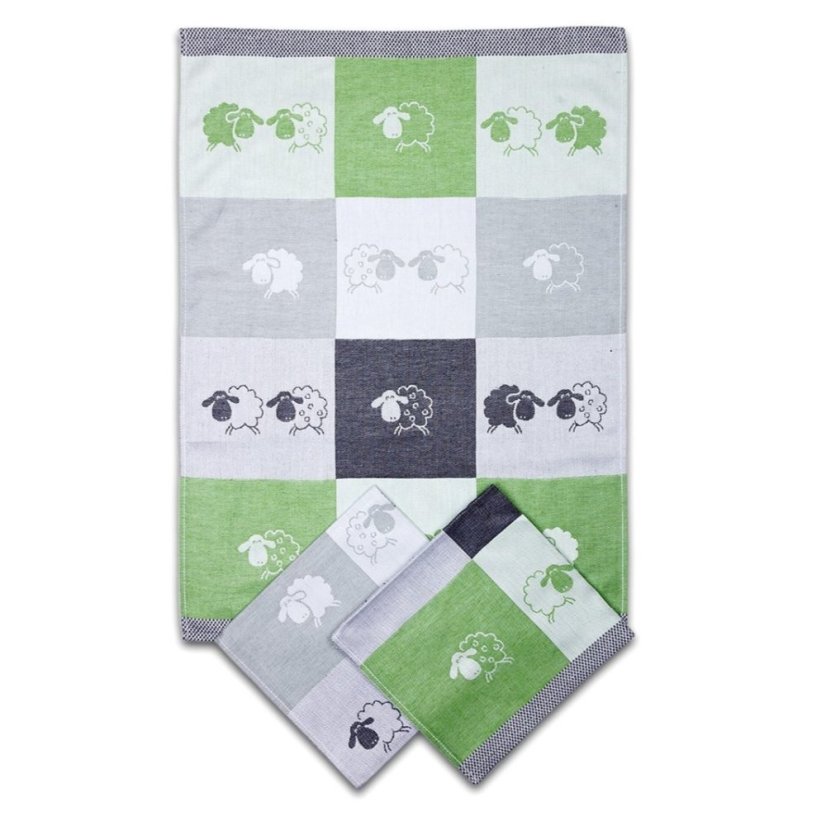 Sada utěrek - Ovečky - zelené