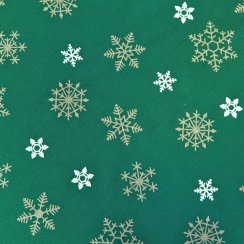 Vánoční látka na ubrusy - Sněhová vločka - zelená