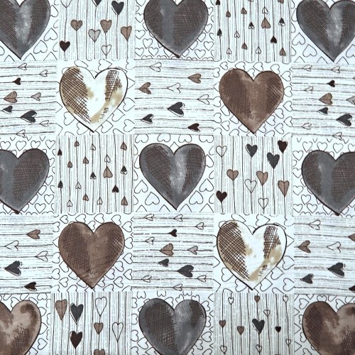 Hladká bavlna - Hnědé srdce - Šíře materiálu (cm): 150