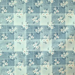 PVC ubrusovina - Káro s květy - modrá