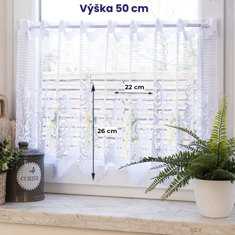 Záclona Sára - Vyber výšku ↕ (cm): 50, Vyber šití: bez obšití