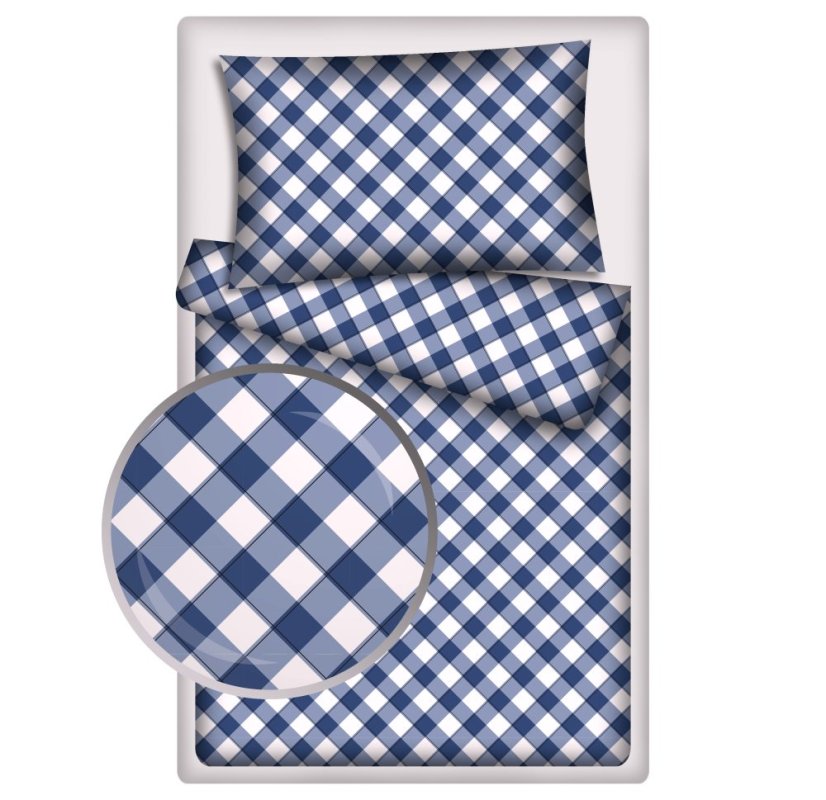 Povlečení hladká bavlna LUX - Modré káro - Rozměr povlečení: 140x200+70x90