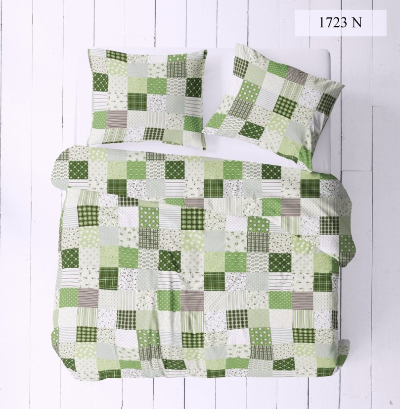 Povlečení krep Patchwork - zelené - Rozměr povlečení: 140x200+70x90