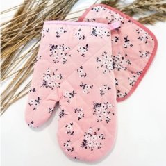 Sada chňapky s podložkou - Kytičky - růžové