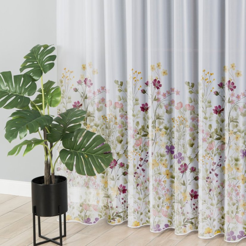 Voálová záclona s olůvkem Kvítí - Vyber výšku ↕ (cm): 290, Vyber šití: bez obšití