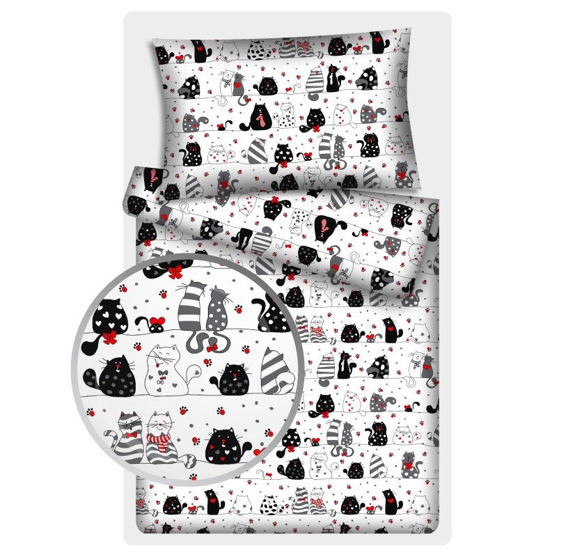 Povlečení hladká bavlna LUX - Kočky na rande - Rozměr povlečení: 140x200+70x90