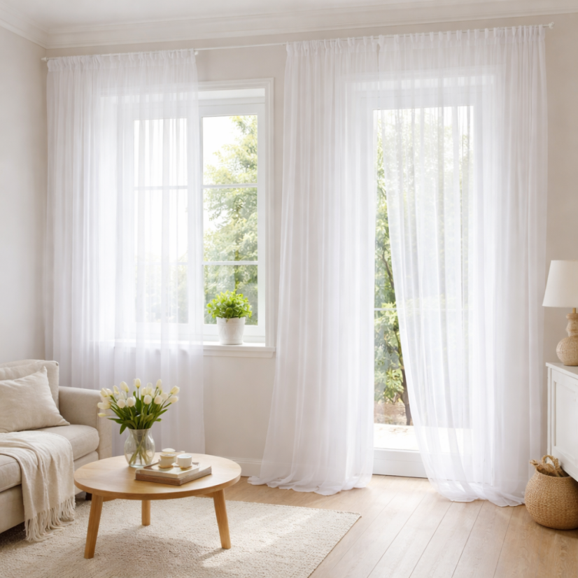 Bílý voál LUX s olůvkem - Vyber výšku ↕ (cm): 160, Vyber šití: bez obšití