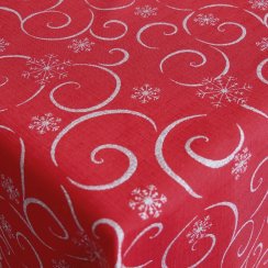 Vánoční ubrusy - Vločky s vlnkou červeno/stříbrné