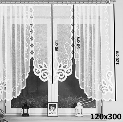 Kusová záclona Evelína - Vyber rozměr záclony VxŠ: 120x300, Vrchní okraj: Bez řasící pásky