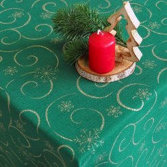 Vánoční ubrusy - Vločky s vlnkou zeleno/zlaté